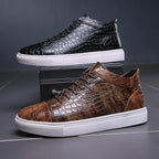 Croc-Embossed Leather Sneakers
