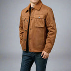 Fur-Collar Sherpa-Lined Suede Jacket
