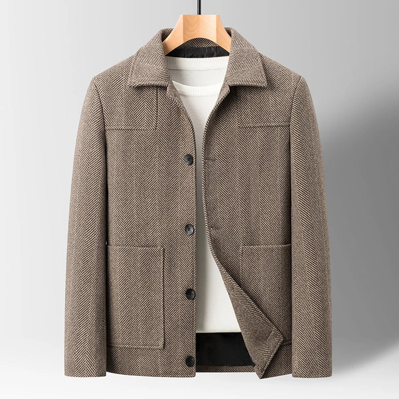 Herringbone Button-Up Wool Jacket