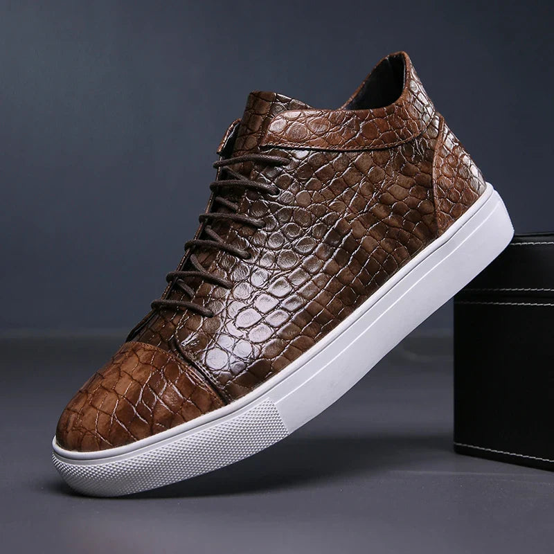 Croc-Embossed Leather Sneakers