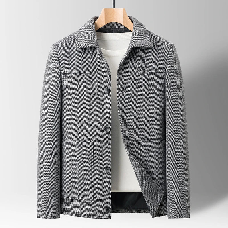 Herringbone Button-Up Wool Jacket