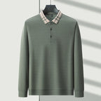 Plaid Collar Textured Polo Sweater