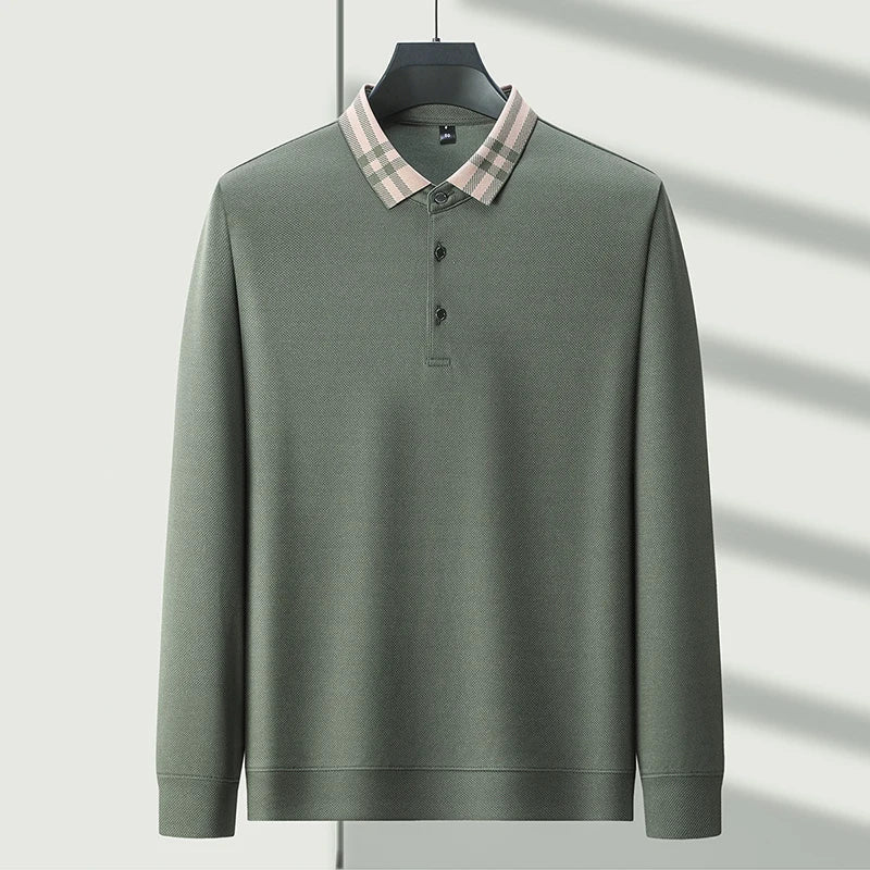 Plaid Collar Textured Polo Sweater
