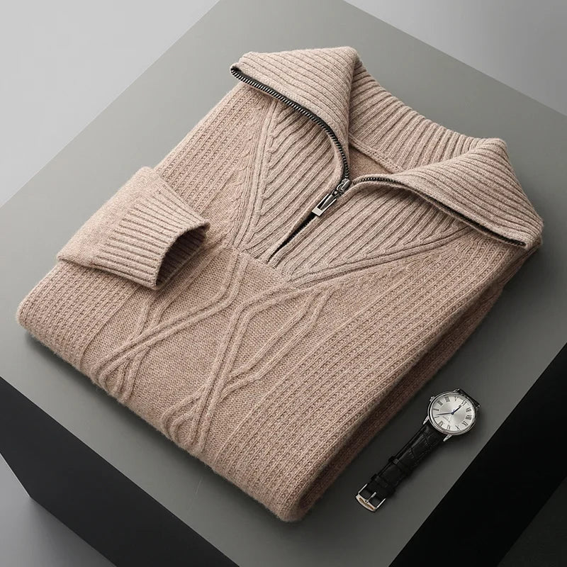 Cable Knit Half-Zip Wool Sweater