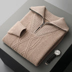 Cable Knit Half-Zip Wool Sweater