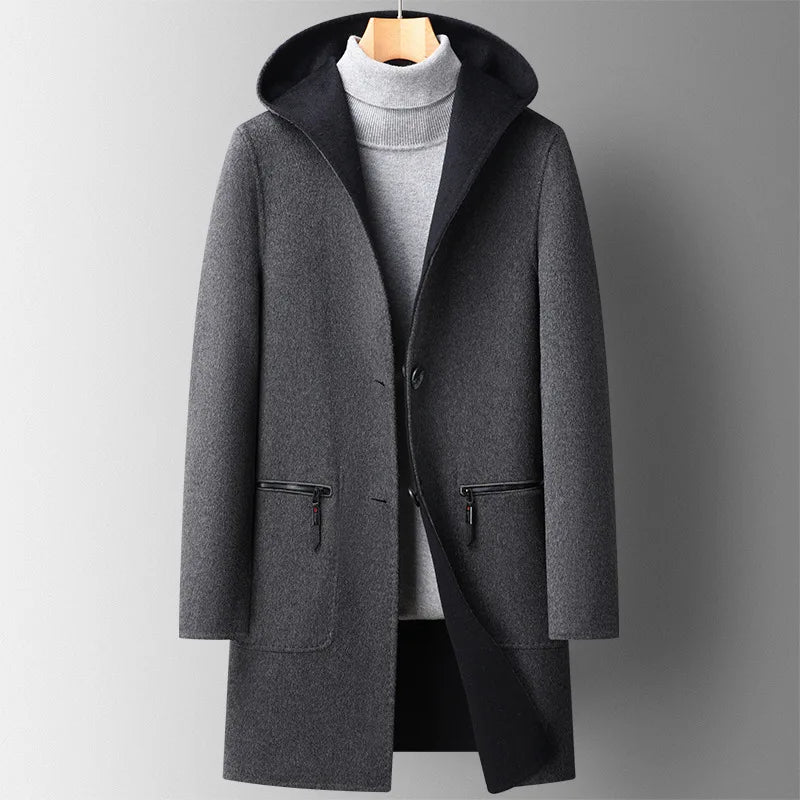 Hooded Wool Blend Mid-Thigh Coat
