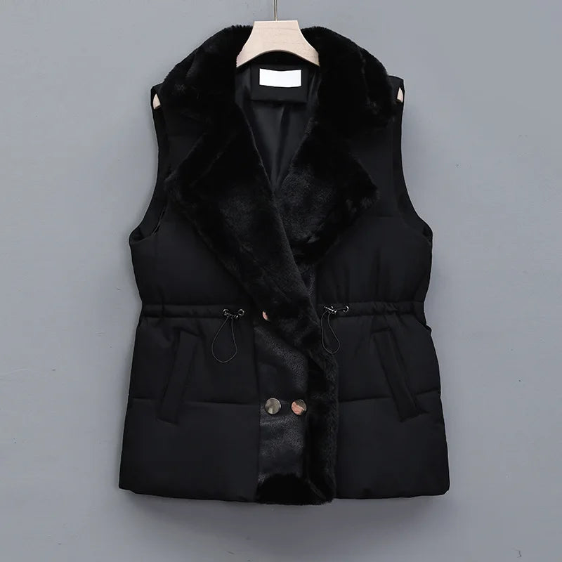 Faux Fur Drawstring Waist Winter Vest