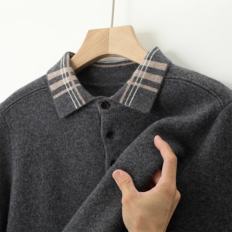 Striped Collar Quarter Button Sweater
