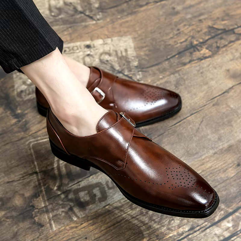 Brogue-Detail Buckle Dress Shoes