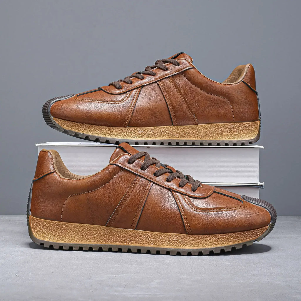 Retro Panel-Stitch Leather Sneakers