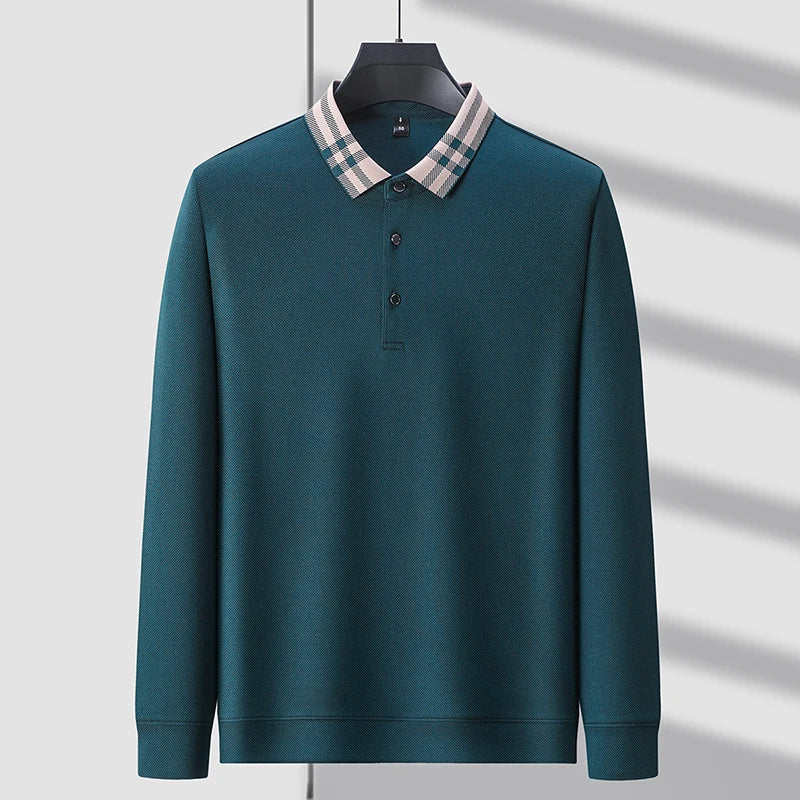 Plaid Collar Textured Polo Sweater