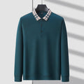 Plaid Collar Textured Polo Sweater