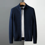 Vertical Rib Full-Zip Knit Cardigan