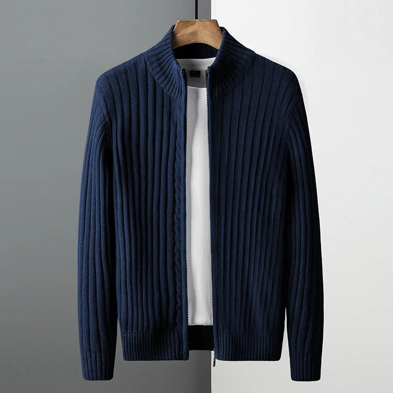 Vertical Rib Full-Zip Knit Cardigan