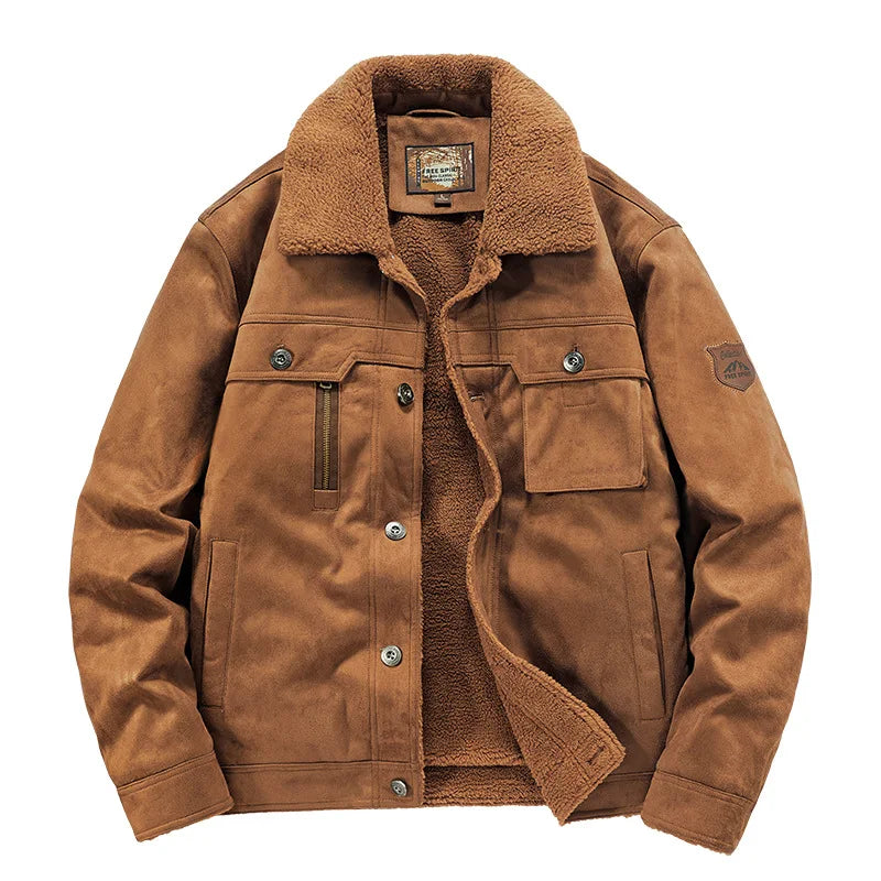 Fur-Collar Sherpa-Lined Suede Jacket