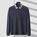 Plaid Collar Textured Polo Sweater
