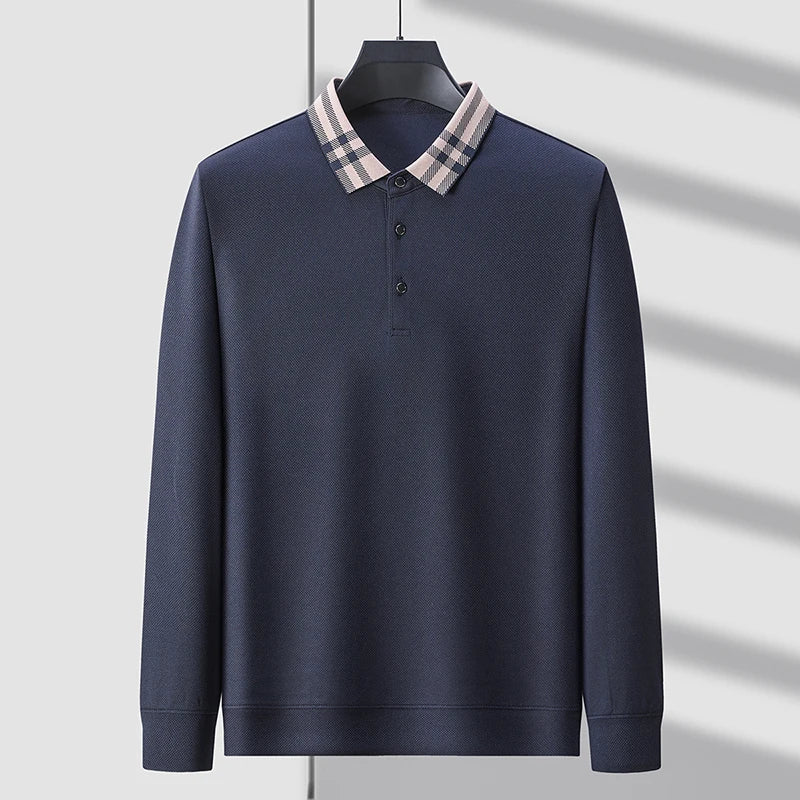 Plaid Collar Textured Polo Sweater
