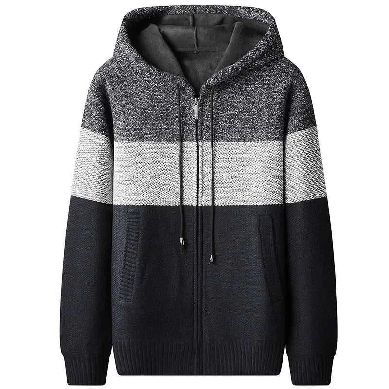 Striped Textured Wool Zip Hoodie