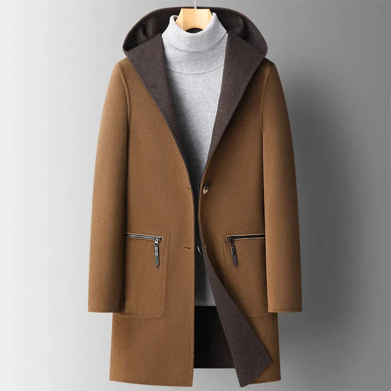 Hooded Wool Blend Mid-Thigh Coat