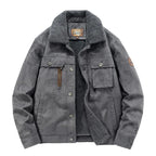 Fur-Collar Sherpa-Lined Suede Jacket