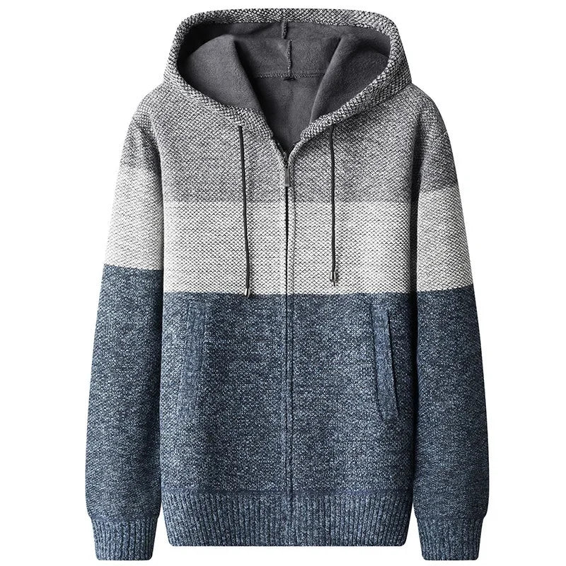 Striped Textured Wool Zip Hoodie