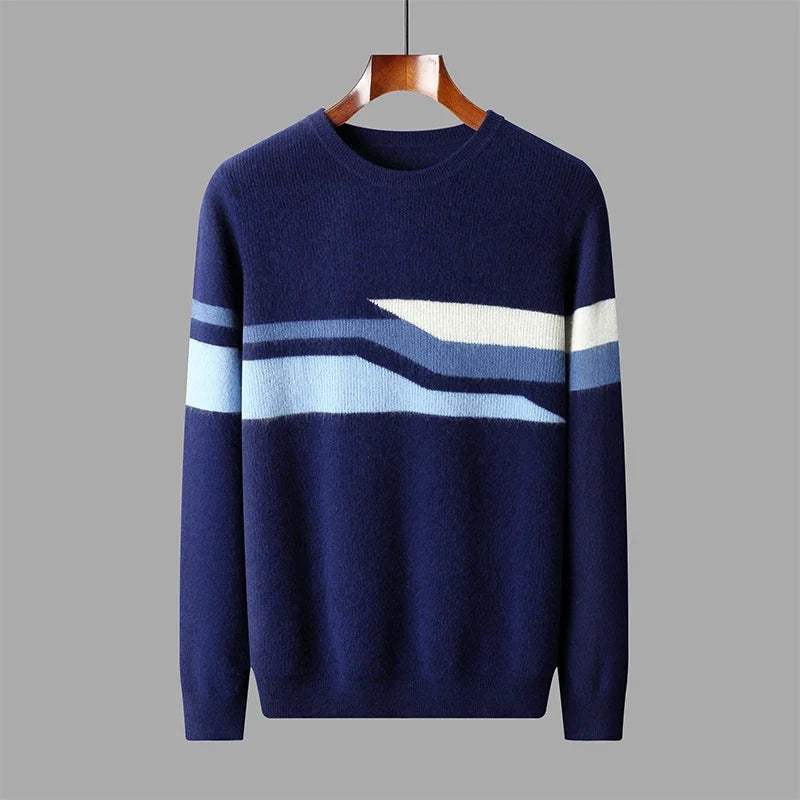 Geometric Pattern Wool Crew Sweater
