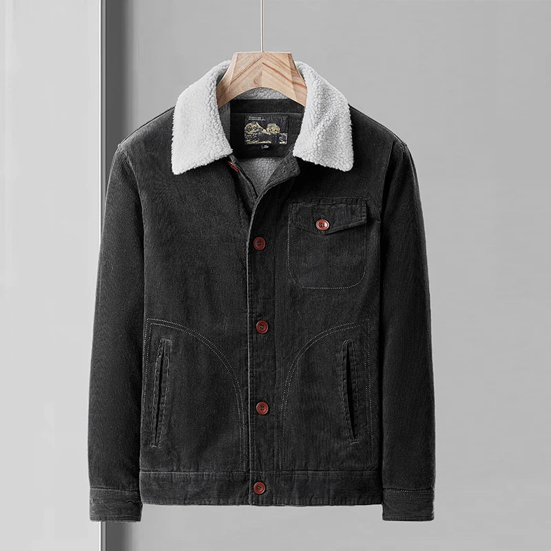 Sherpa-Lined Corduroy Button Jacket
