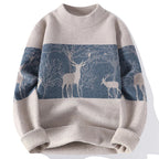 Deer Motif Crew Neck Wool Sweater