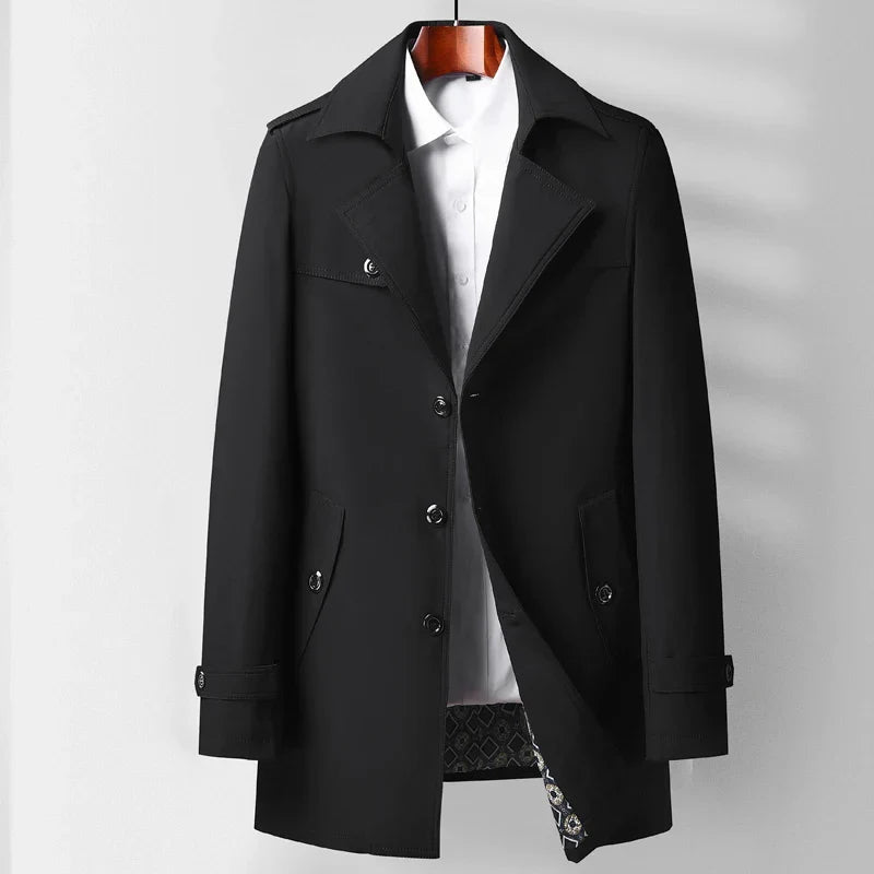Plaid-Lined Notched Collar Overcoat
