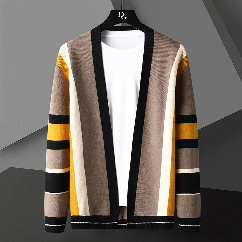 Vertical Stripe Open-Front Cardigan