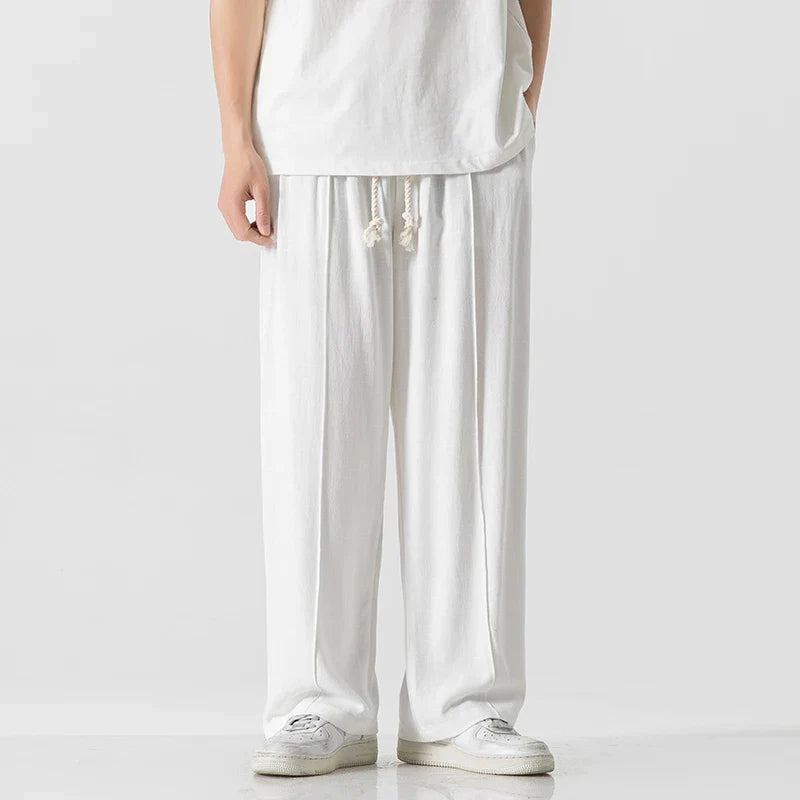 Woven Drawstring Linen Sweatpants