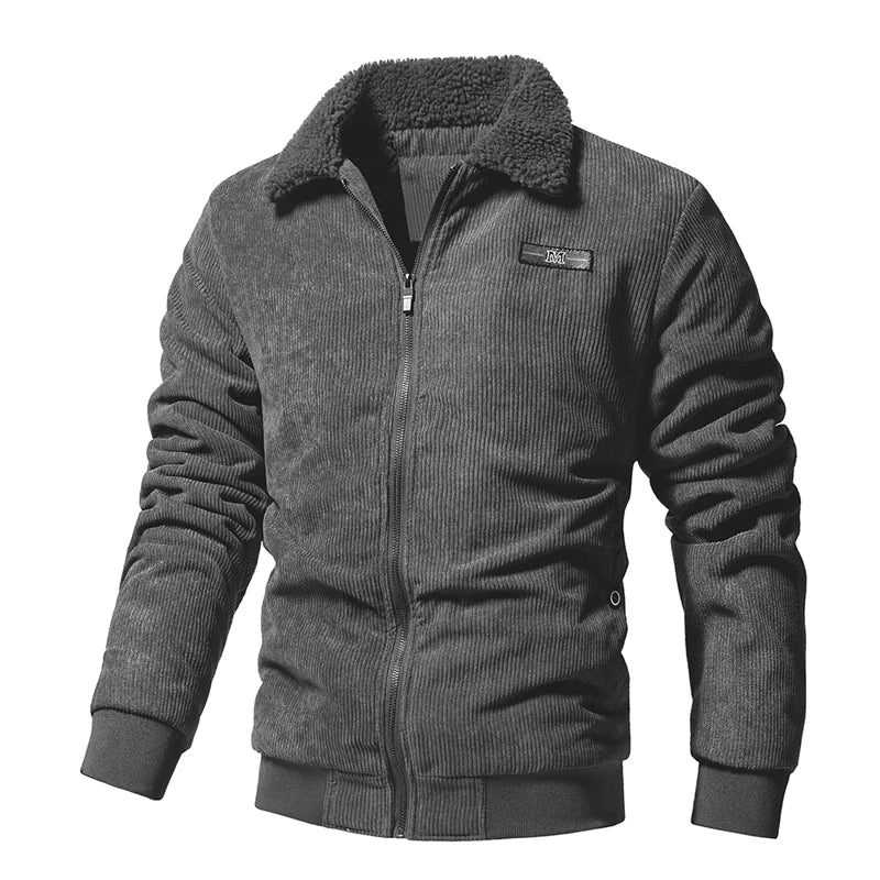 Fleece-Collar Corduroy Zip Jacket