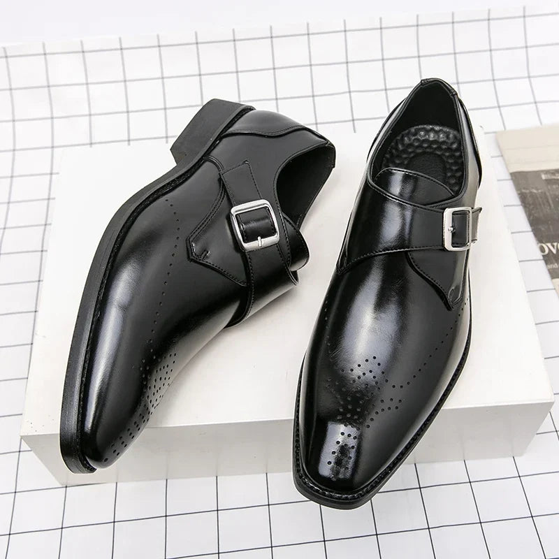 Brogue-Detail Buckle Dress Shoes