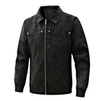 Ribbed-Cuff Classic Leather Jacket
