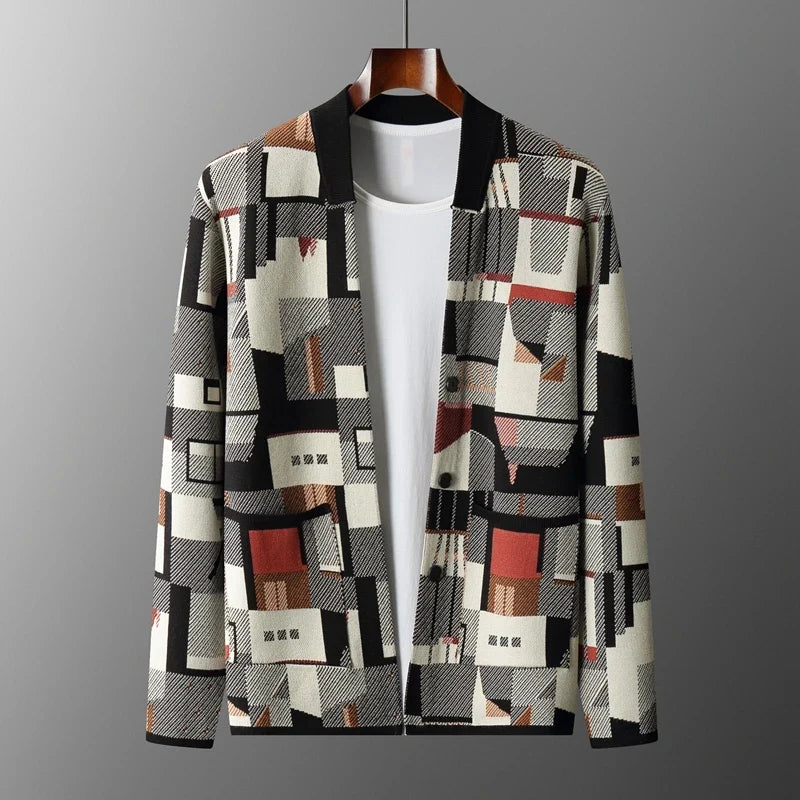 Abstract Pattern Wool Blend Cardigan
