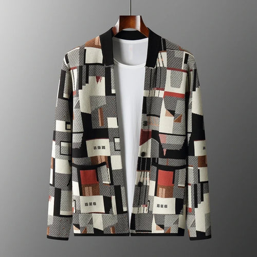 Abstract Pattern Wool Blend Cardigan