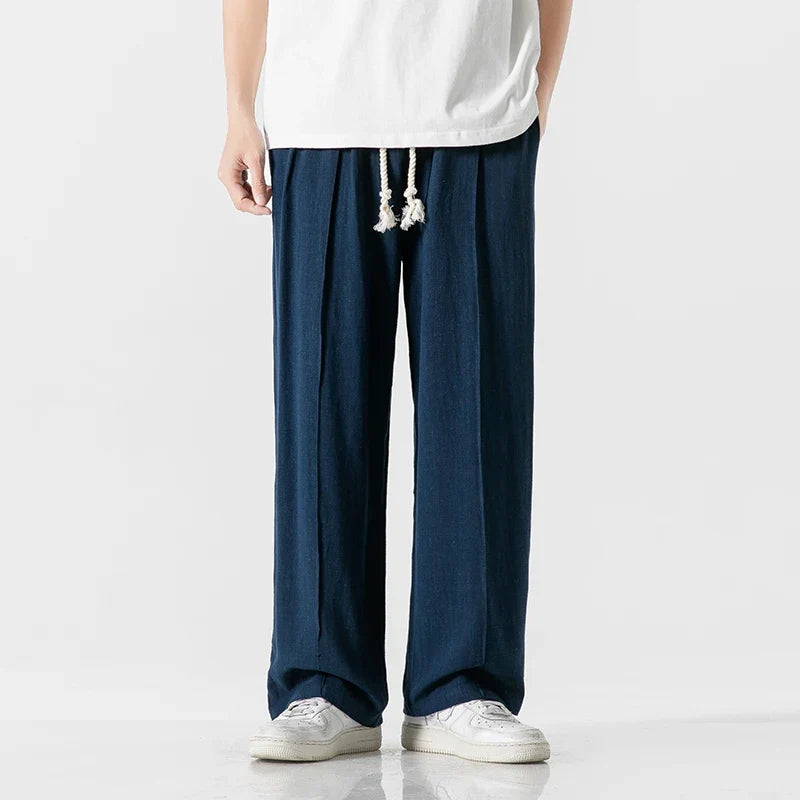 Woven Drawstring Linen Sweatpants