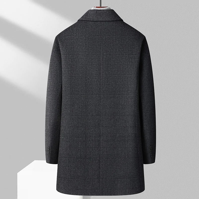 Plaid Turn-Down Collar Wool Coat