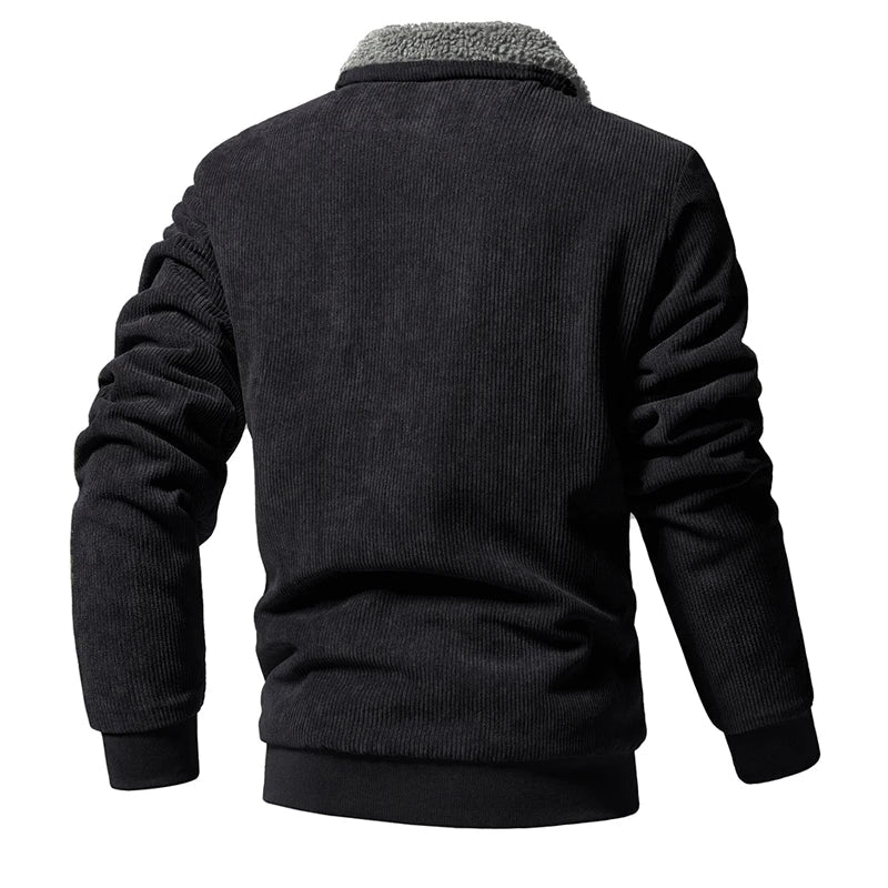 Fleece-Collar Corduroy Zip Jacket