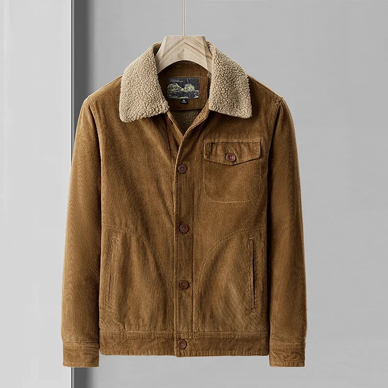 Sherpa-Lined Corduroy Button Jacket