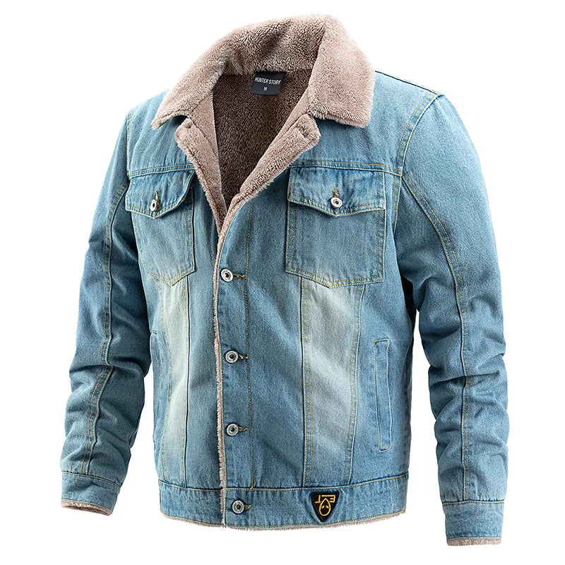 Fleece-Lined Button-Up Denim Jacket