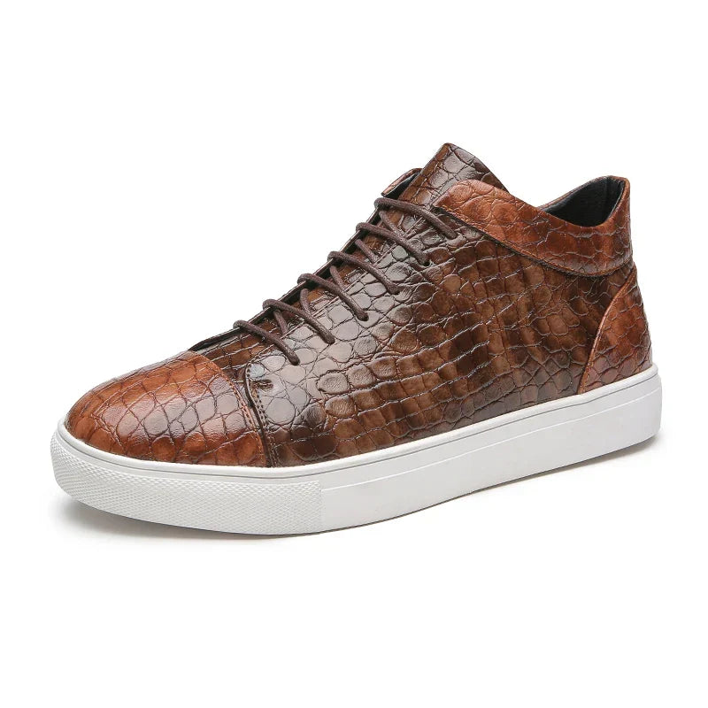 Croc-Embossed Leather Sneakers