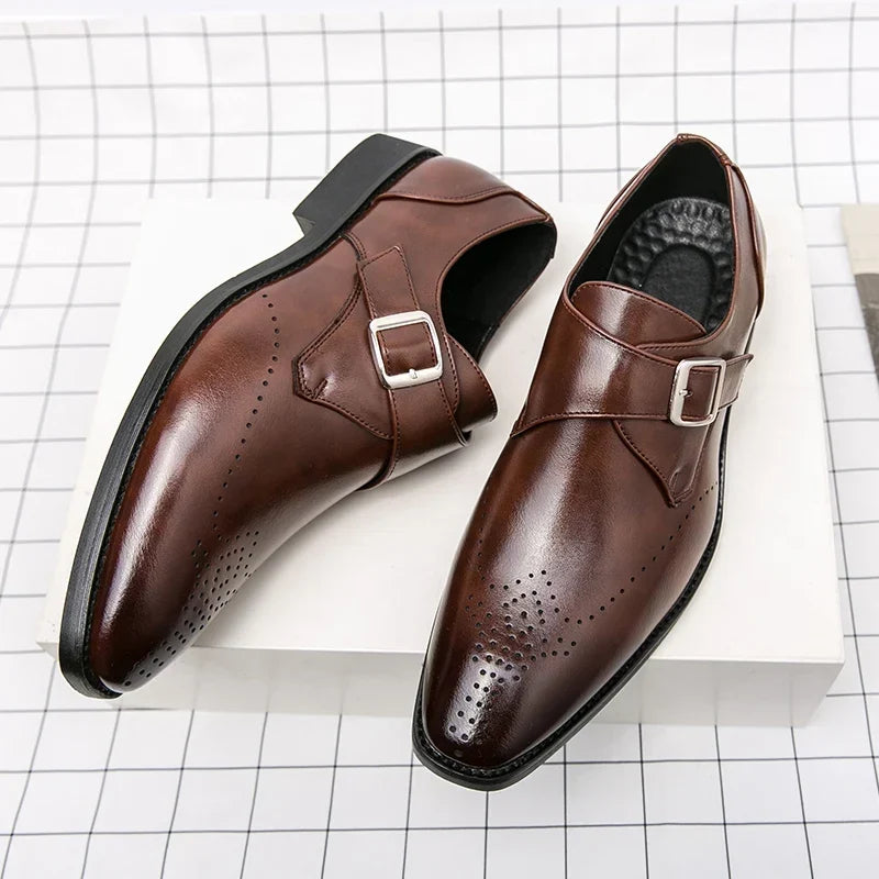 Brogue-Detail Buckle Dress Shoes