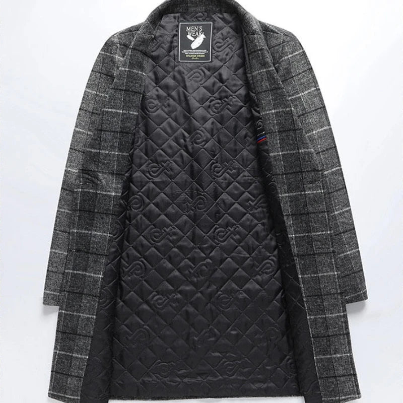 Plaid Mid-Length Wool Overcoat