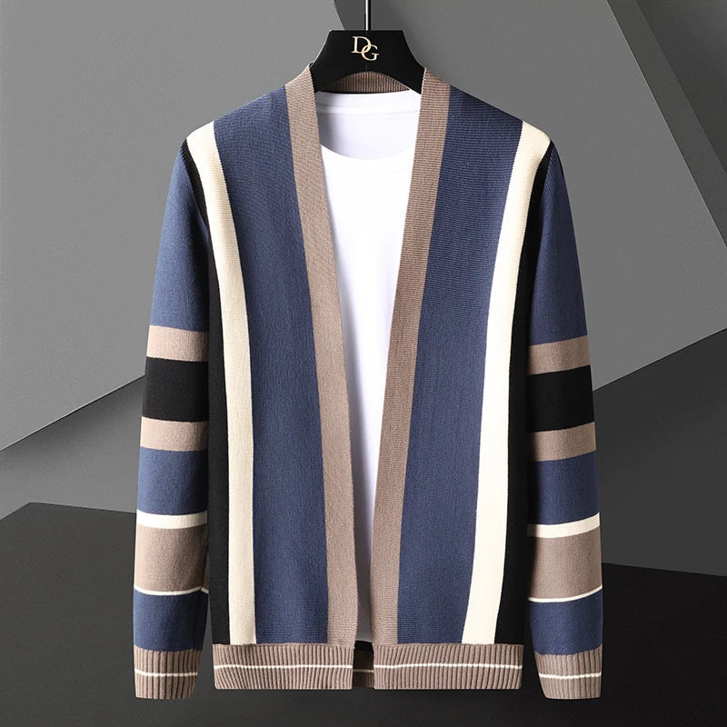 Vertical Stripe Open-Front Cardigan