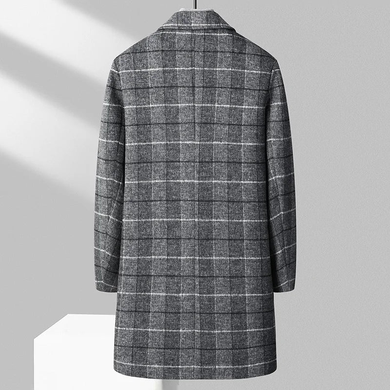 Plaid Mid-Length Wool Overcoat