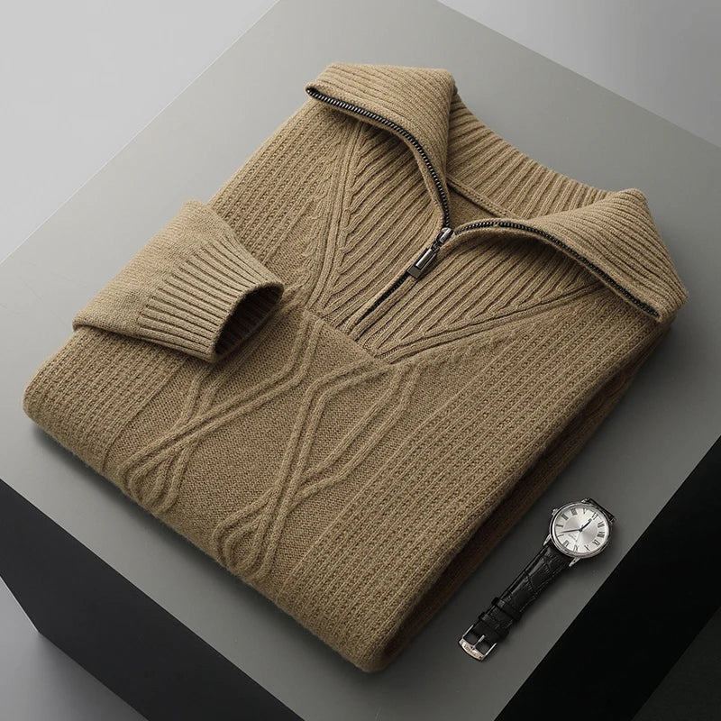 Cable Knit Half-Zip Wool Sweater