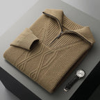 Cable Knit Half-Zip Wool Sweater