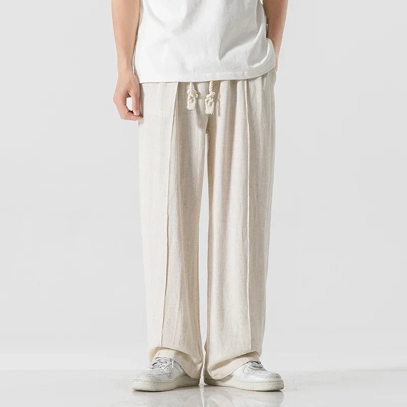 Woven Drawstring Linen Sweatpants