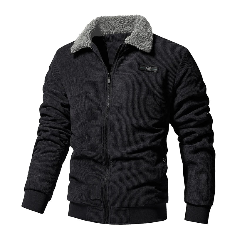 Fleece-Collar Corduroy Zip Jacket